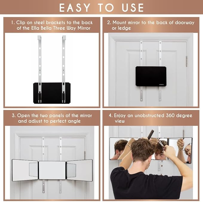 Premium 3-Way Self-Cut Mirror – Ergonomic Tri-Fold Design for Precision Grooming