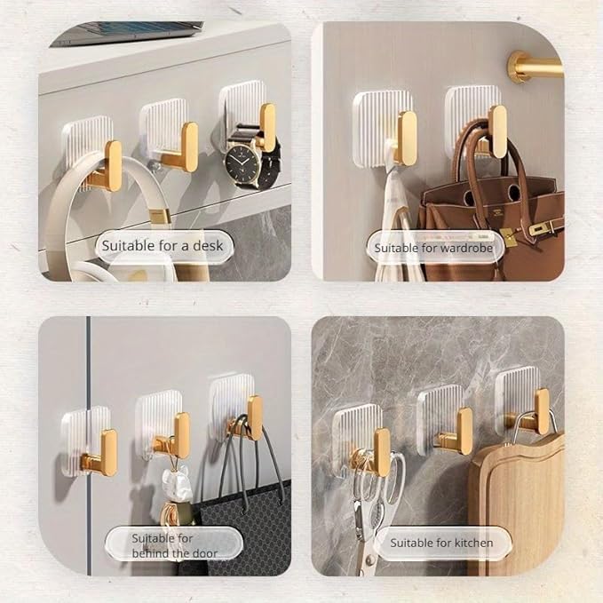 Single Deals™ 4 Pcs Self Adhesive Kitchen Wall Hooks (golden colour) Premium Quality