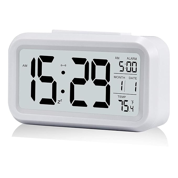 White Digital Alarm Clock – Multi-Feature Desk Timepiece with Date, Temperature, and Alarm Functions Premium Quality Single Deals™