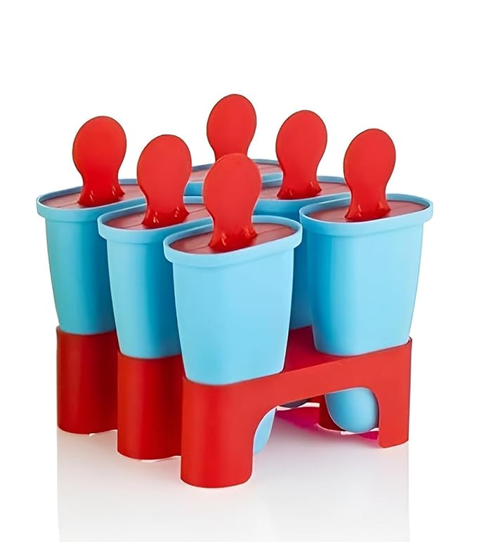 6 Grid Kulfi Maker Candy Mold - Premium Quality  Set of 6 Plastic Ice Lolly Moulds | Reusable Homemade Popsicle & Ice Cream Maker Tray | Kulfi Candy Frozen Ice Pop Moulds for Kids & Adults | Multicolor Kitchen Freezer Set