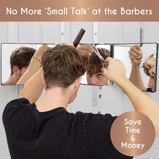 Premium 3-Way Self-Cut Mirror – Ergonomic Tri-Fold Design for Precision Grooming