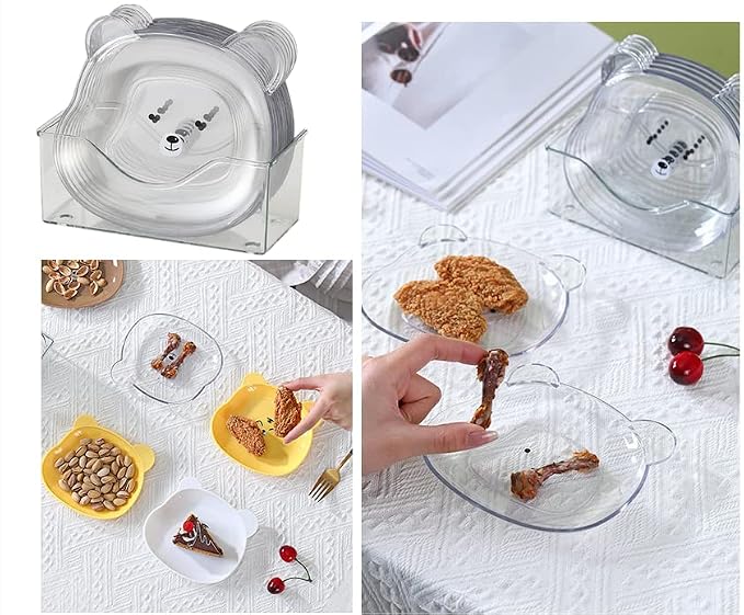 Plastic Dish Cartoon – Decorative Bear-Shaped Dessert Plates with Storage Stand for Appetizers, Cakes, and Party Presentation Premium Quality Single Deals™