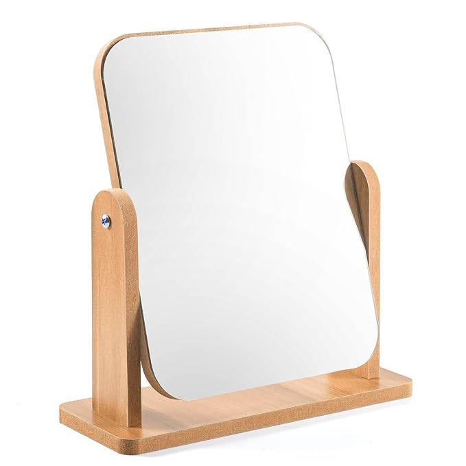 Premium Wooden Desktop Square Makeup Mirror – Large-Size, Adjustable Vanity Mirror for Daily Grooming