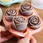 3D Rose Ice Molds 2.5 Inch, Large Ice Cube Trays, Make 4 Giant Cute Flower Shape Ice, Silicone Rubber Fun Big Ice Ball Maker for Cocktails Juice Whiskey Bourbon Freezer, Dishwasher Safe