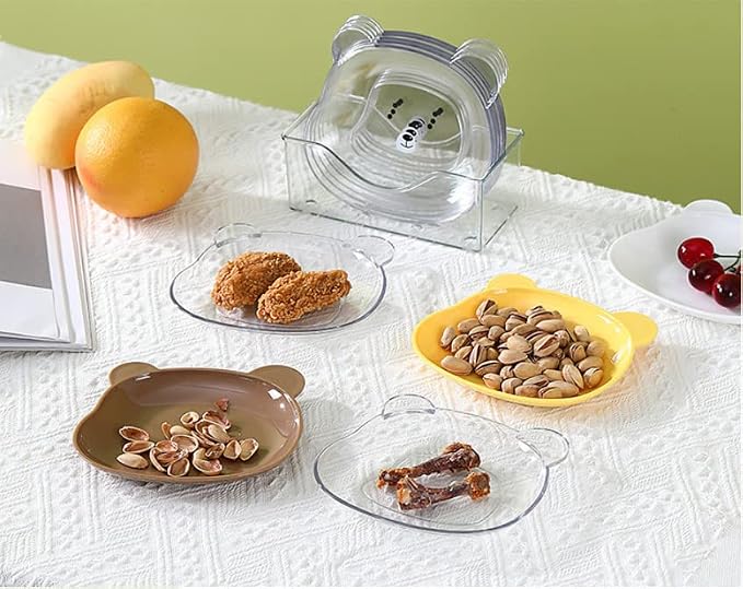 Plastic Dish Cartoon – Decorative Bear-Shaped Dessert Plates with Storage Stand for Appetizers, Cakes, and Party Presentation Premium Quality Single Deals™