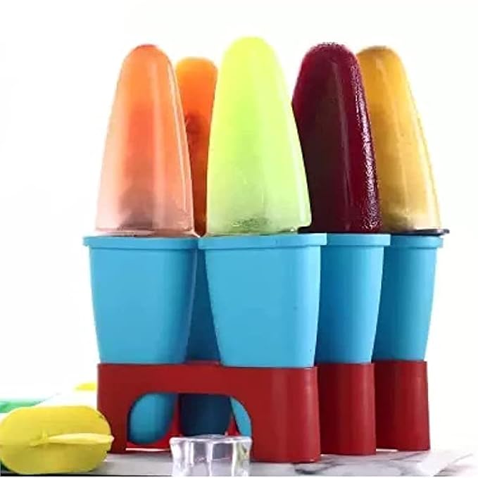 6 Grid Kulfi Maker Candy Mold - Premium Quality  Set of 6 Plastic Ice Lolly Moulds | Reusable Homemade Popsicle & Ice Cream Maker Tray | Kulfi Candy Frozen Ice Pop Moulds for Kids & Adults | Multicolor Kitchen Freezer Set
