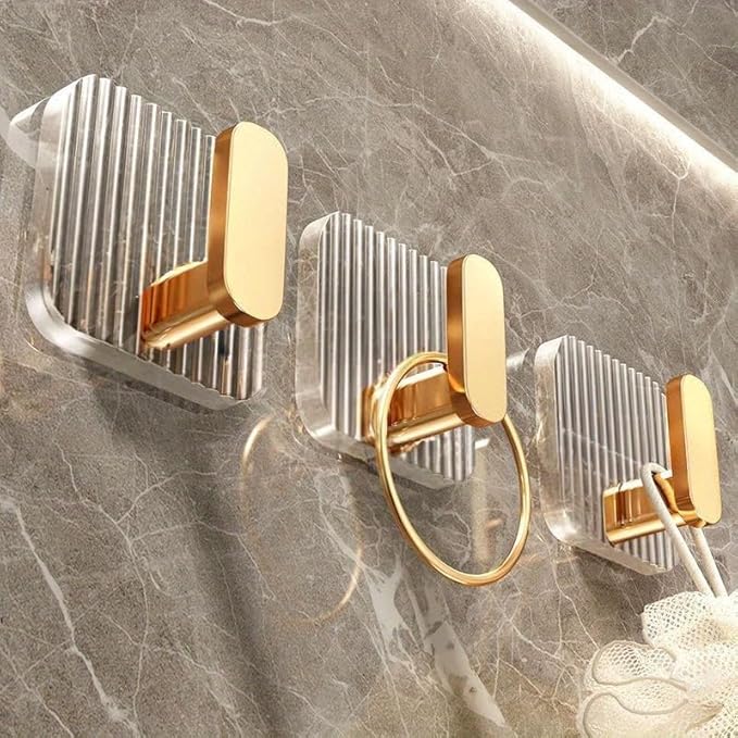 Single Deals™ 4 Pcs Self Adhesive Kitchen Wall Hooks (golden colour) Premium Quality