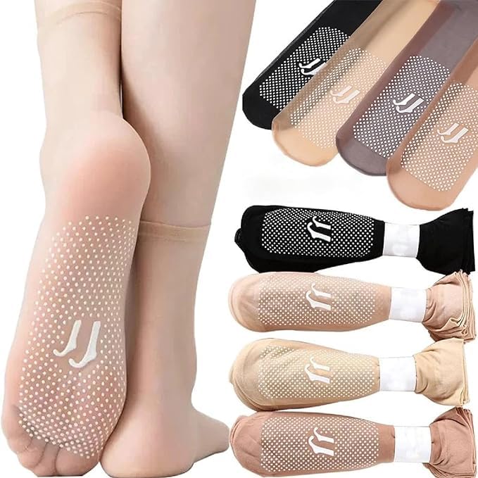 5-Pair Anti-Skid Transparent Liner Socks - Ultra-Thin, Breathable Invisible Footies with Non-Slip Grip for Comfort and Stability Premium Quality Single Deals™