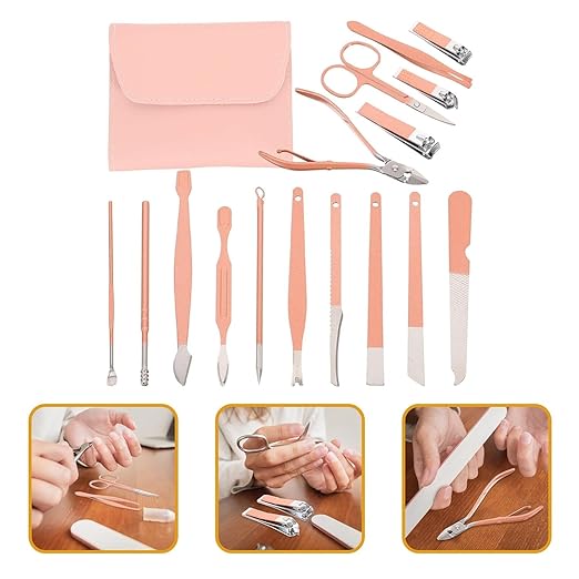 16-Piece Professional Pink Manicure Set - Complete Stainless Steel Grooming Kit in Premium Leather-Style Foldable Case for Comprehensive Nail and Personal Care Premium Quality Single Deals™