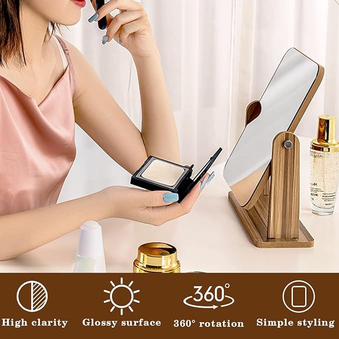Premium Wooden Desktop Square Makeup Mirror – Large-Size, Adjustable Vanity Mirror for Daily Grooming