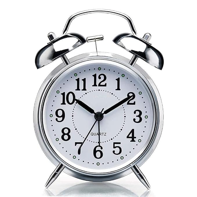 Silver Alarm Clock – Classic Twin-Bell Analog Timepiece for Bedroom, Desk, and Home Decor Premium Quality Single Deals™