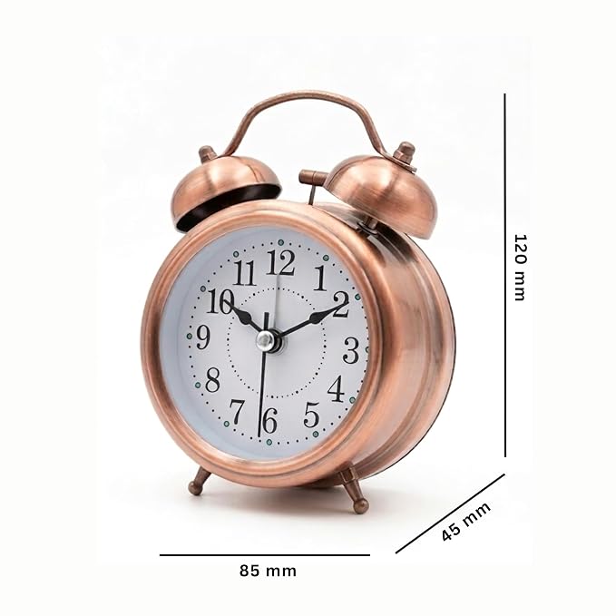 Copper Alarm Clock – Classic Twin-Bell Analog Timepiece for Bedroom, Desk, and Home Decor Premium Quality Single Deals™