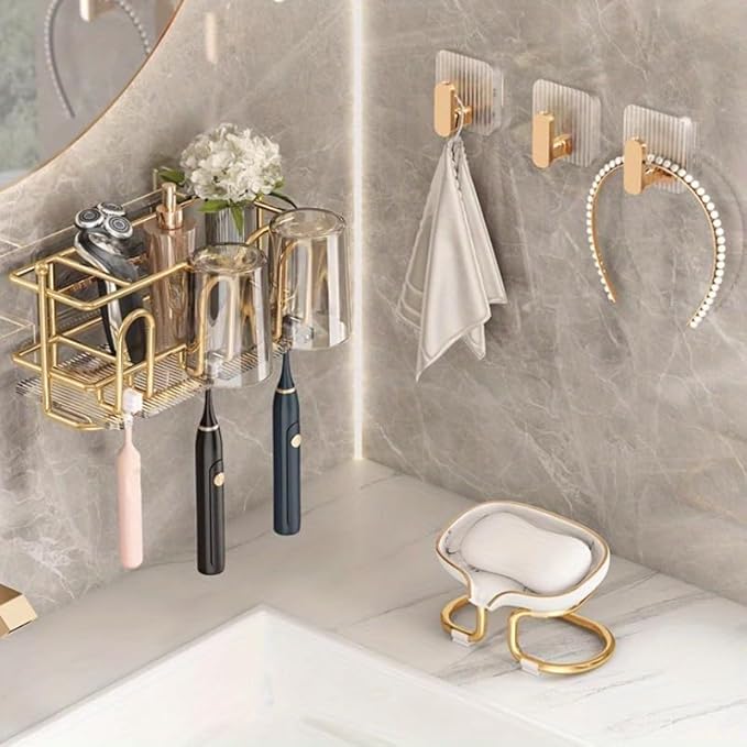 Single Deals™ 4 Pcs Self Adhesive Kitchen Wall Hooks (golden colour) Premium Quality