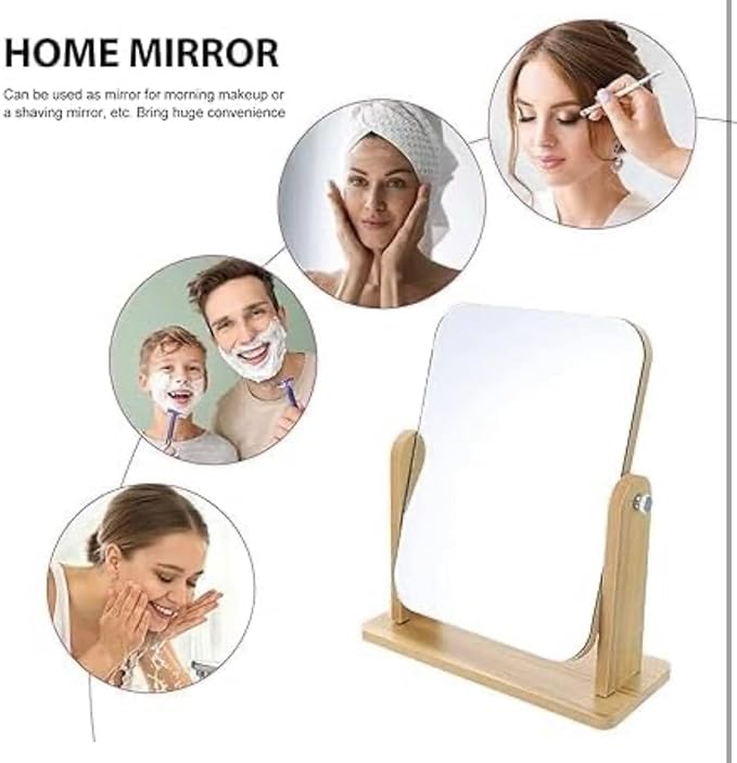 Premium Wooden Desktop Square Makeup Mirror – Compact, Adjustable Vanity Mirror for Daily Grooming