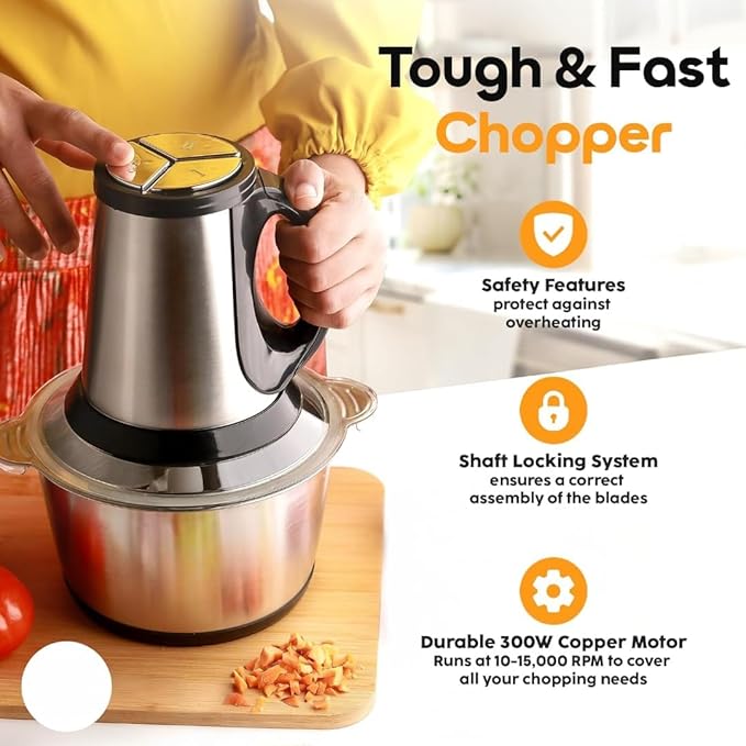 Single Deals™ 3L Food Blender with Handle [Premium Quality]              3-in-1 Steel Meat Grinder & Vegetable Chopper – 3 Litre, Stainless Steel, with Handle – Silver