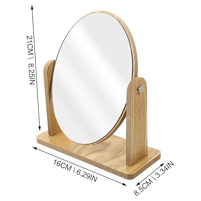Premium Wooden Desktop Round Makeup Mirror – Elegant, Adjustable Vanity Mirror for Daily Grooming