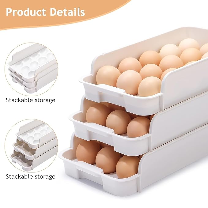 3-Layer Egg Organizer Tray – Stackable Space-Saving Refrigerator Storage Container for Freshness and Kitchen Organization Premium Quality Single Deals™