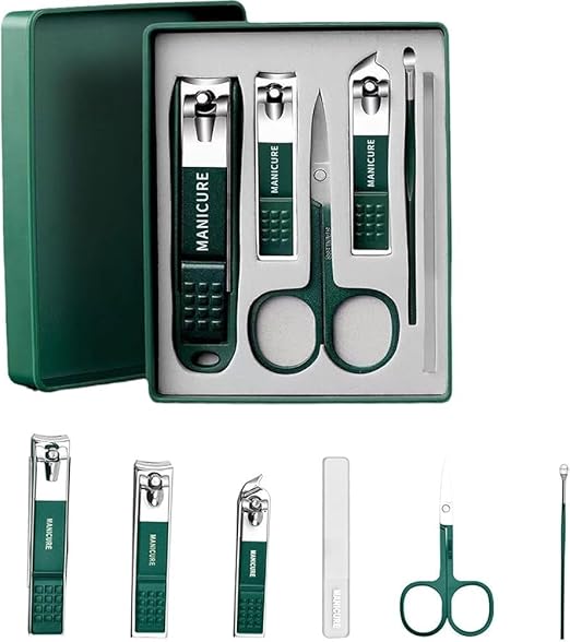 6-Piece Professional Green Manicure Set - Stainless Steel Grooming Kit with Elegant Storage Case for Nail and Cuticle Care Premium Quality Single Deals™
