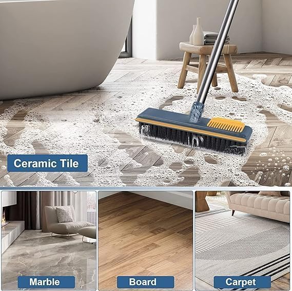 Stainless Steel Floor Cleaner Mop Brush Swiper with Strong Bristle | 2 in 1 Scrape Floor Scrubbing Brush with Long Handle