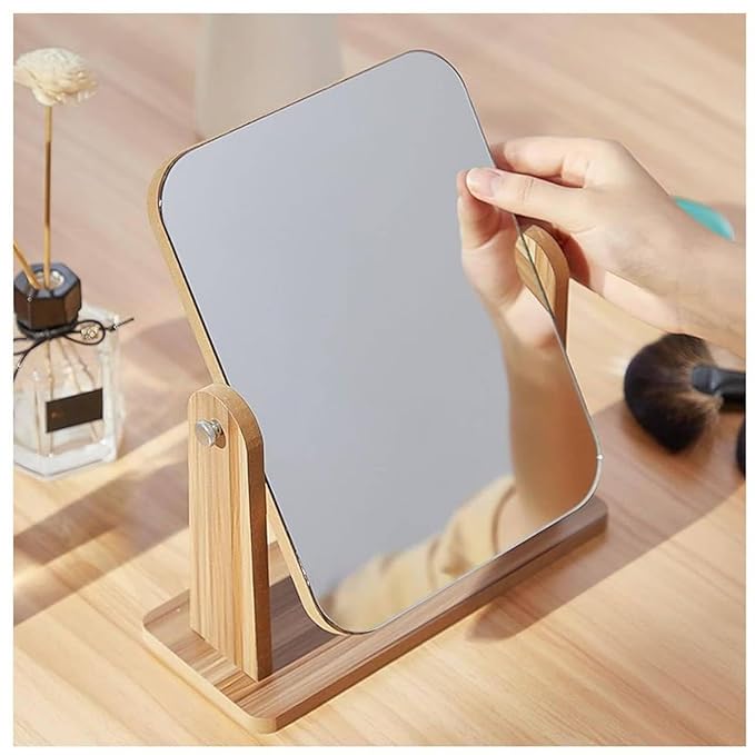 Premium Wooden Desktop Square Makeup Mirror – Compact, Adjustable Vanity Mirror for Daily Grooming