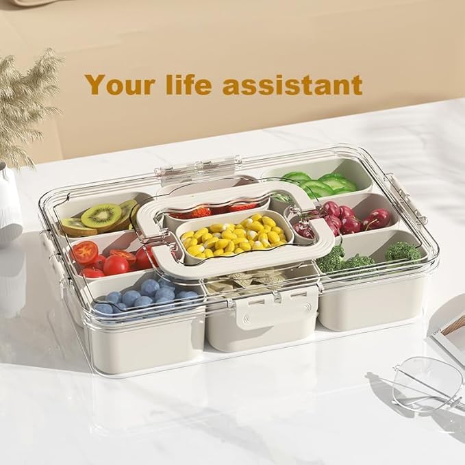 9-Compartment Food Organizer Tray – Airtight Multi-Grid Storage Container for Spices, Snacks, and Kitchen Organization Premium Quality Single Deals™
