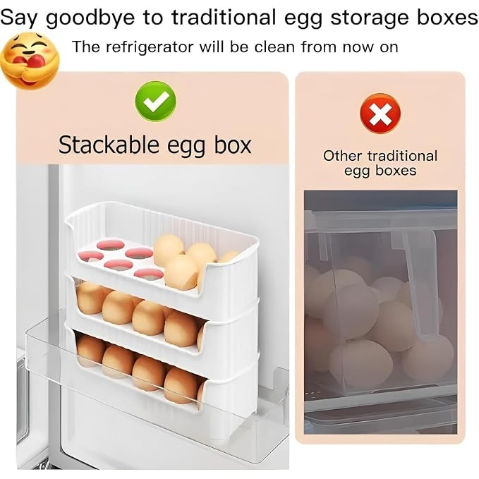 Set of 3 Stackable Egg Tray – Modular Space-Saving Refrigerator Storage Container for Freshness and Kitchen Organization Premium Quality Single Deals™