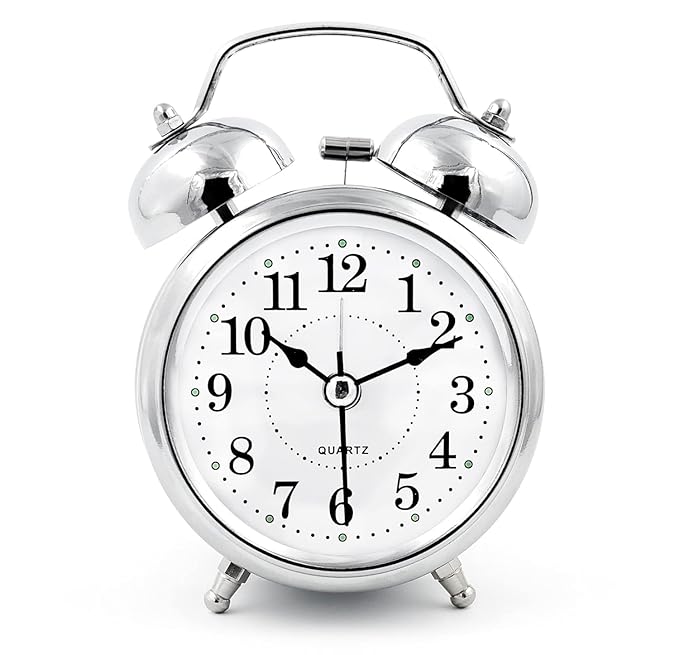 Silver Alarm Clock – Classic Twin-Bell Analog Timepiece for Bedroom, Desk, and Home Decor Premium Quality Single Deals™