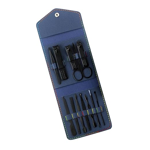 12-Piece Professional Blue Manicure Set - Complete Stainless Steel Grooming Kit in Premium Travel Case for Comprehensive Nail and Personal Care Premium Quality Single Deals™