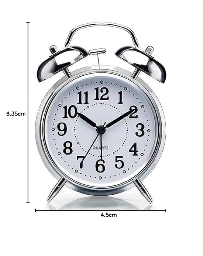 Silver Alarm Clock – Classic Twin-Bell Analog Timepiece for Bedroom, Desk, and Home Decor Premium Quality Single Deals™