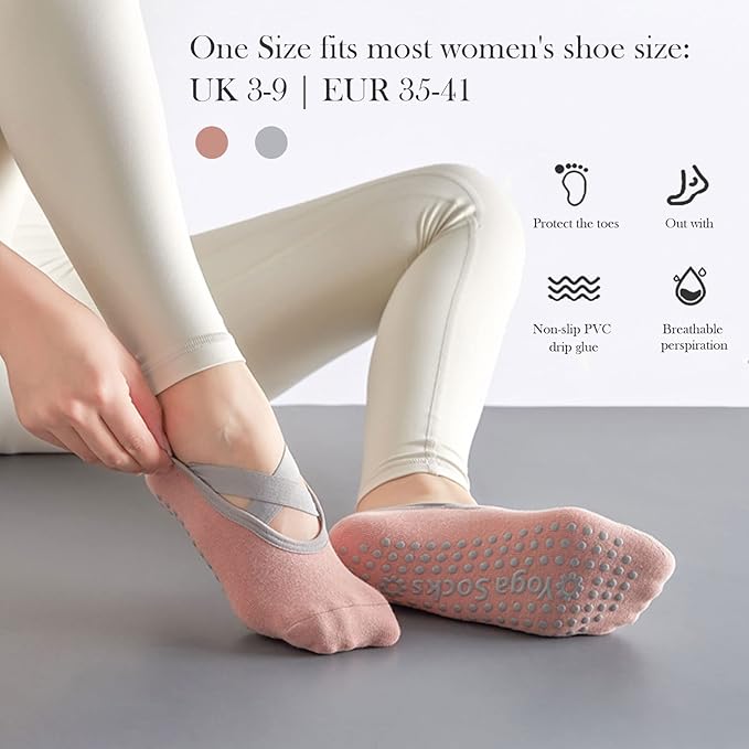 Non-Slip Yoga & Pilates Grip Socks – Supportive, Breathable Studio Footwear with Cross-Strap Design for Stability and Comfort Premium Quality Single Deals™