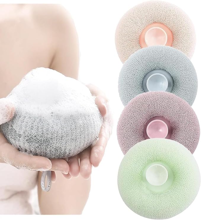 Premium Round Loofah Scrubbing Brush – Ergonomic Exfoliating Sponge for Gentle Body Cleansing
