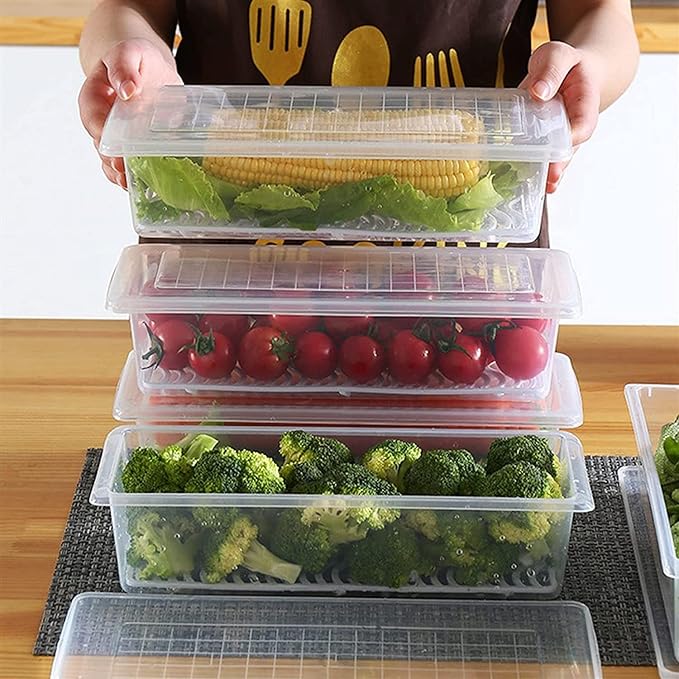 Fridge Storage Box – Clear Airtight Container with Drainage Tray for Fresh Produce and Kitchen Organization Premium Quality Single Deals™