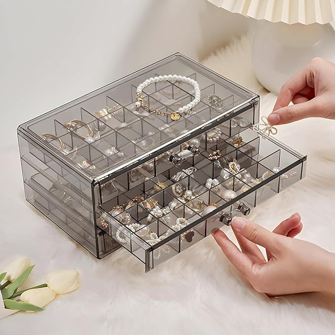 Single Deals™ 3 Drawers 24 Grid Acrylic Jewellery Box - Premium Quality