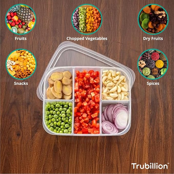 5-Grid Fridge Storage Box – Airtight Multi-Compartment Container for Fresh Produce, Ingredients, and Kitchen Organization Premium Quality Single Deals™