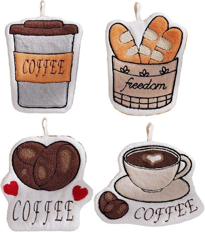 Coffee-Themed Premium Hanging Hand Towel – Absorbent, Decorative Kitchen Accessory