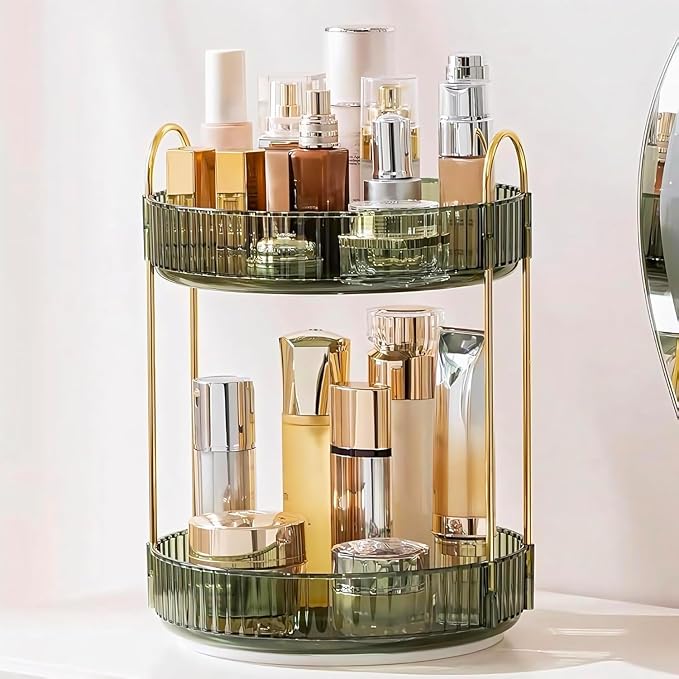 2-Layer 360° Rotating Makeup Organizer – Premium Luxury Cosmetic Storage Shelf for Efficient Vanity Organization Premium Quality Single Deals™