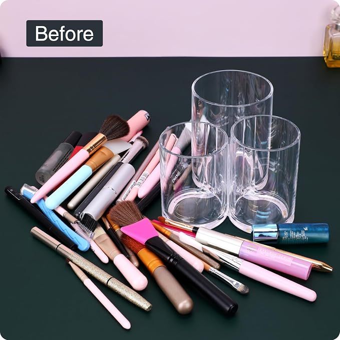 3-Grid Transparent Makeup Organizer – Modern Acrylic Cosmetic Storage Box for Brushes and Accessories Premium Quality Single Deals™