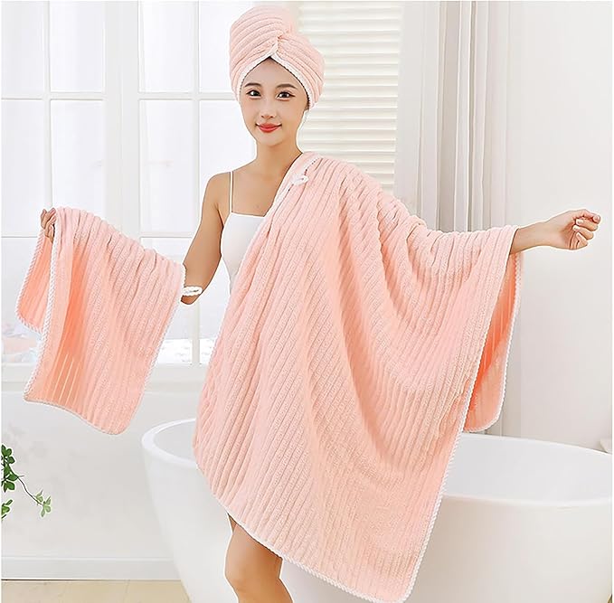 3 Pcs Ultra Soft Bath Towel Set | Large Highly Microfiber Coral Velvet Towel | Quick Drying for Body | towel set for Bathroom, Gym, Spa | 1 Bath Towels, Hand Towels,1 Head Scarf, Multicolor