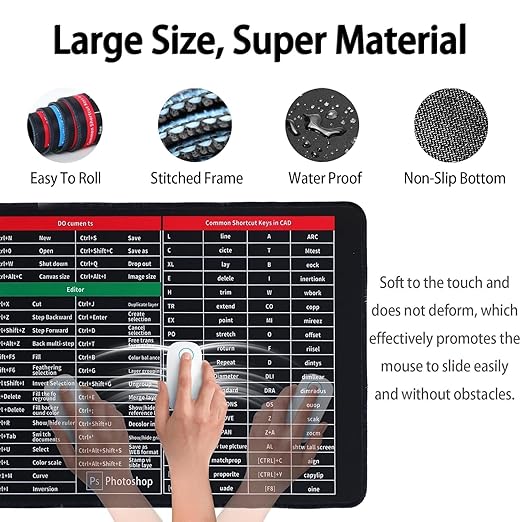 Large Desk/Keyboard Mat with Shortcut Reference Guide – Productivity-Boosting Extended Surface for Laptops and Desktop Workstations Premium Quality Single Deals™