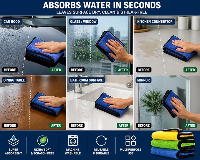 Premium 40x40cm Microfiber Towel [75 GRM] – Highly Absorbent and Durable Cloth for Versatile Use