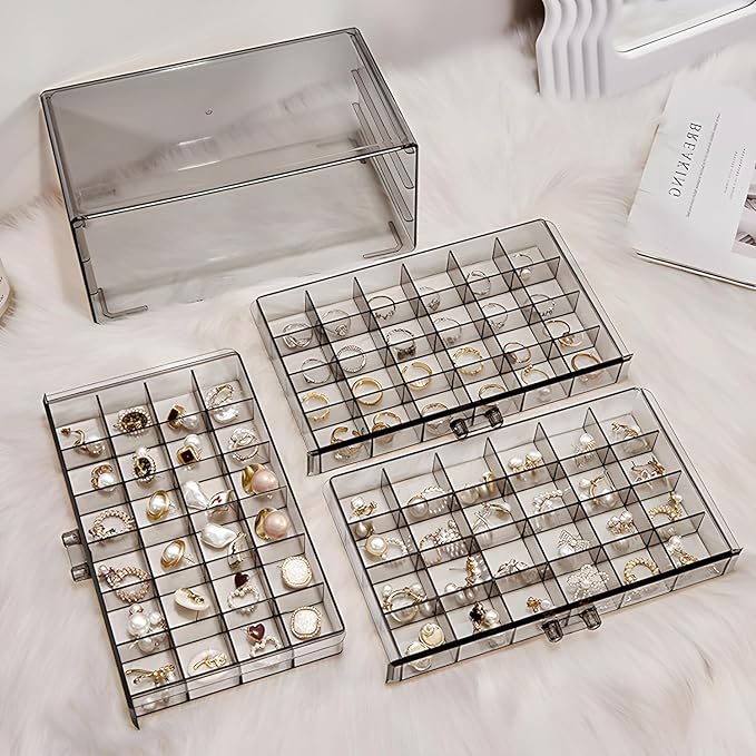 Single Deals™ 3 Drawers 24 Grid Acrylic Jewellery Box - Premium Quality