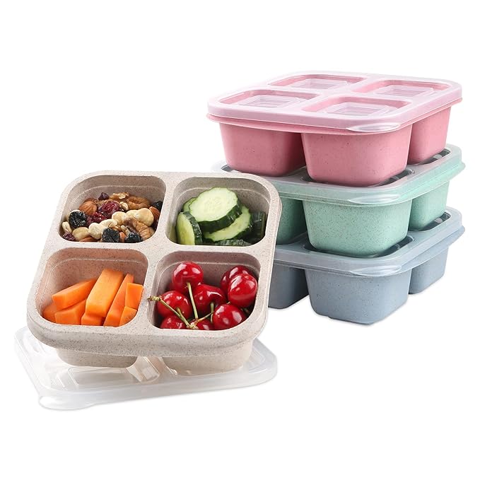 4-Compartment Snack Box (Pack of 4) – Portable Airtight Food Containers for Meal Prep, Snacks, and Kitchen Organization Premium Quality Single Deals™
