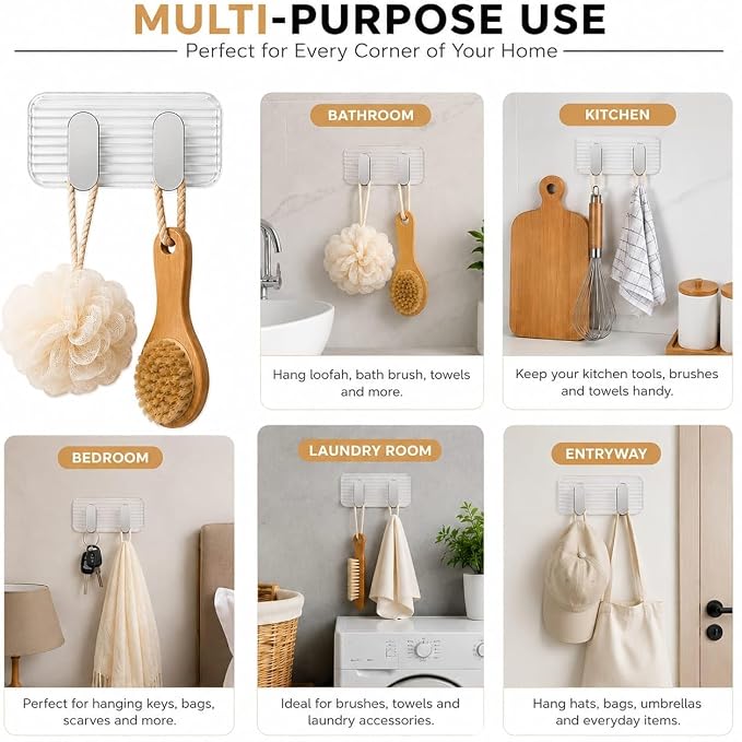 Single Deals™ 2 in 1 Self Adhesive Kitchen & Bathroom Wall Hooks (Silver colour) Premium Quality