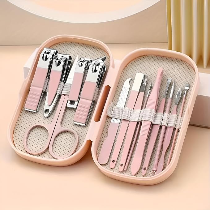 14-Piece Professional Pink Manicure Set - Complete Stainless Steel Grooming Kit in Elegant Travel Case for Comprehensive Nail and Beauty Care Premium Quality Single Deals™