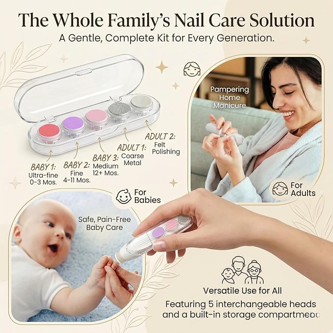 Electric Baby Nail Trimmer - Safe & Silent Infant Nail File with Gentle Grinding Heads for Newborns and Toddlers Premium Quality Single Deals™