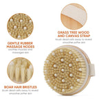Premium Wooden Round Bath Brush – Ergonomic Natural Bristle Scrubber for Exfoliation and Body Care