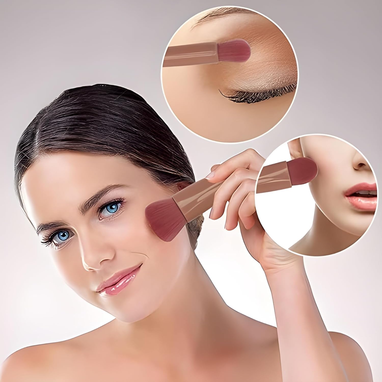 Portable Makeup Brush Set with Integrated Mirror – 5-Piece Travel-Friendly Cosmetic Kit for On-the-Go Application Premium Quality Single Deals™