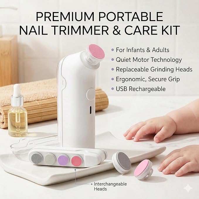 Electric Baby Nail Trimmer - Safe & Silent Infant Nail File with Gentle Grinding Heads for Newborns and Toddlers Premium Quality Single Deals™