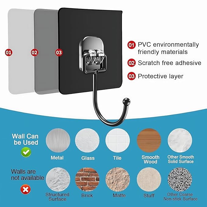 Single Deals™ 7 X 7 Black Large Hook Sticker