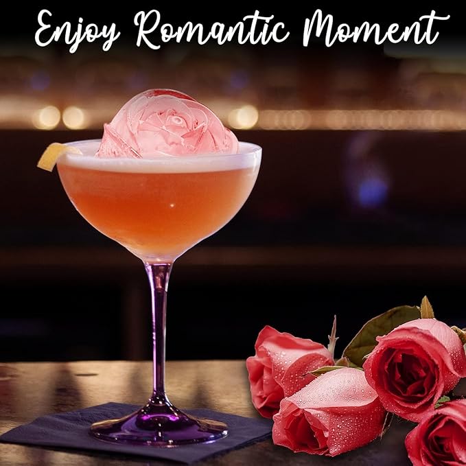 3D Rose Ice Molds 2.5 Inch, Large Ice Cube Trays, Make 4 Giant Cute Flower Shape Ice, Silicone Rubber Fun Big Ice Ball Maker for Cocktails Juice Whiskey Bourbon Freezer, Dishwasher Safe